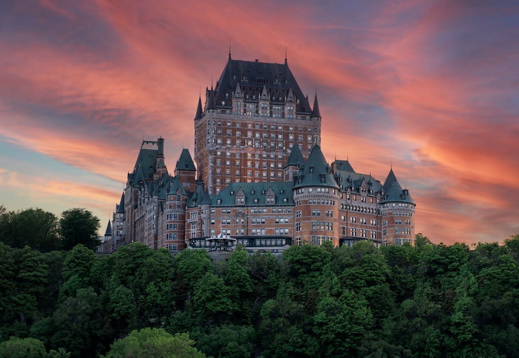 Chateau Frontenac Hotel against Sunset Sky in Quebec, Canada