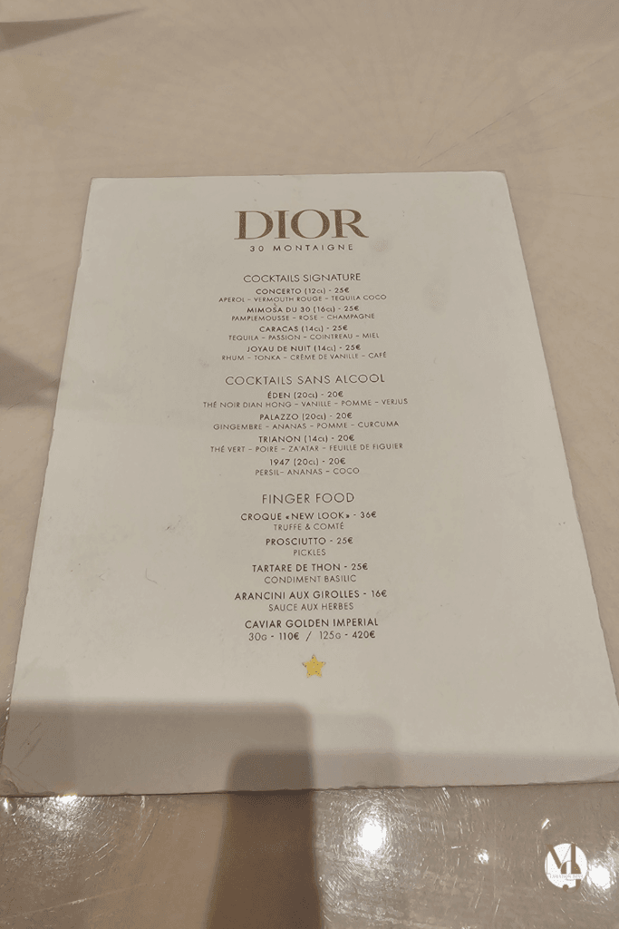 menu de monsieur dior