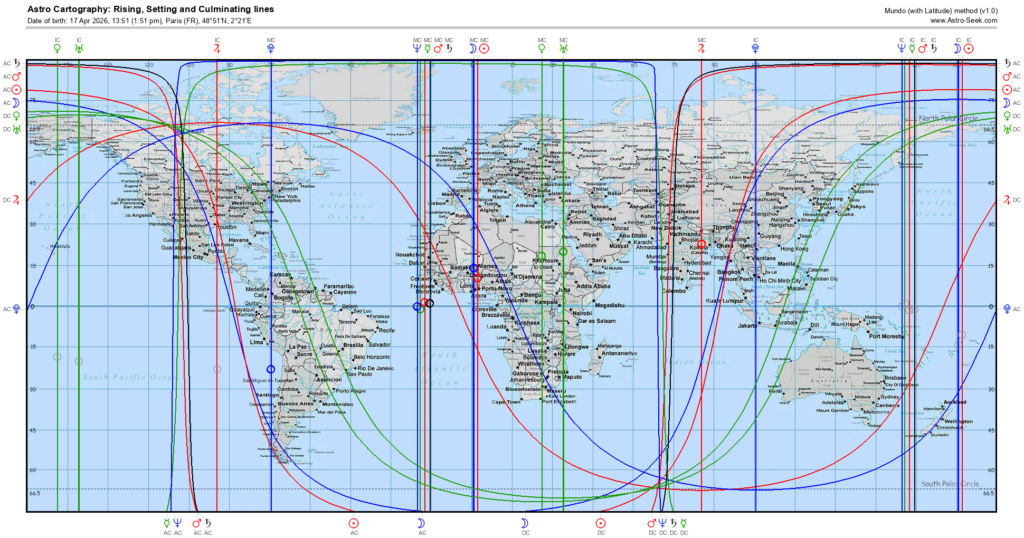 Astrocartographie pour le nouvelle lune en Bélier du 17 Avril 2026