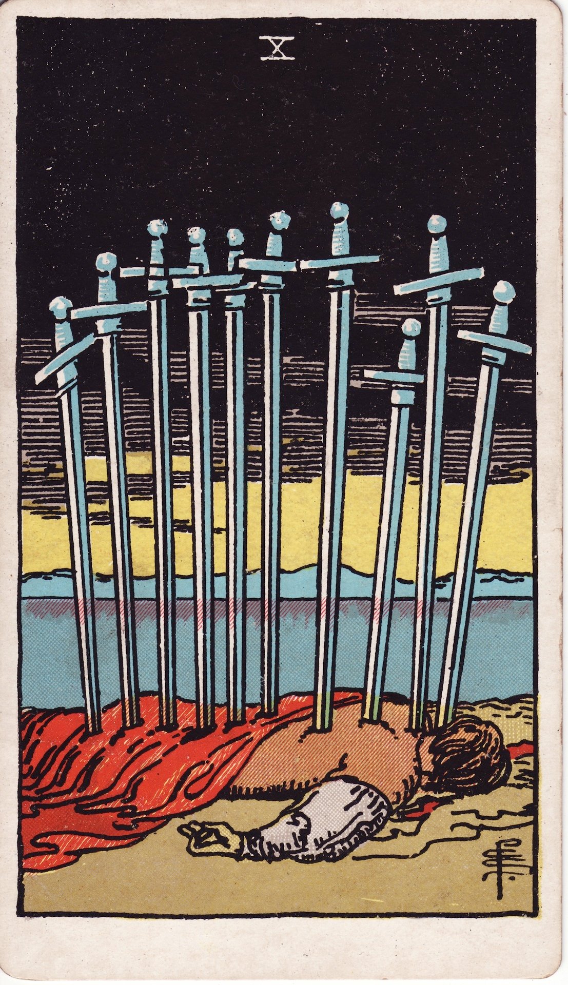 Carte du 10 d'épées du tarot, associée à la Nouvelle Lune en Gémeaux de juin 2026